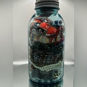 Vintage/Antique 1923-1933 Blue Ball Jar Full of 4lbs, 60+ pcs. Wearable Jewelry
